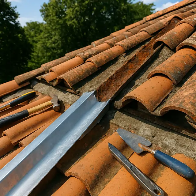 Remplacement de noue zinc sur toiture tuiles canal